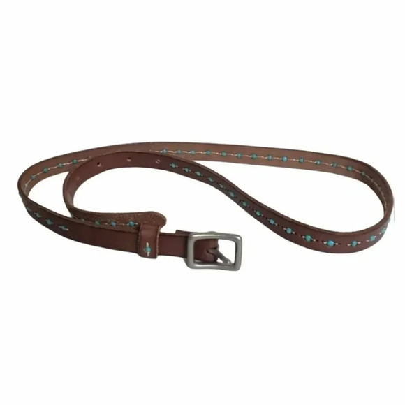 Brown genuine‎ leather Small belt w/turquoise - Picture 2 of 5